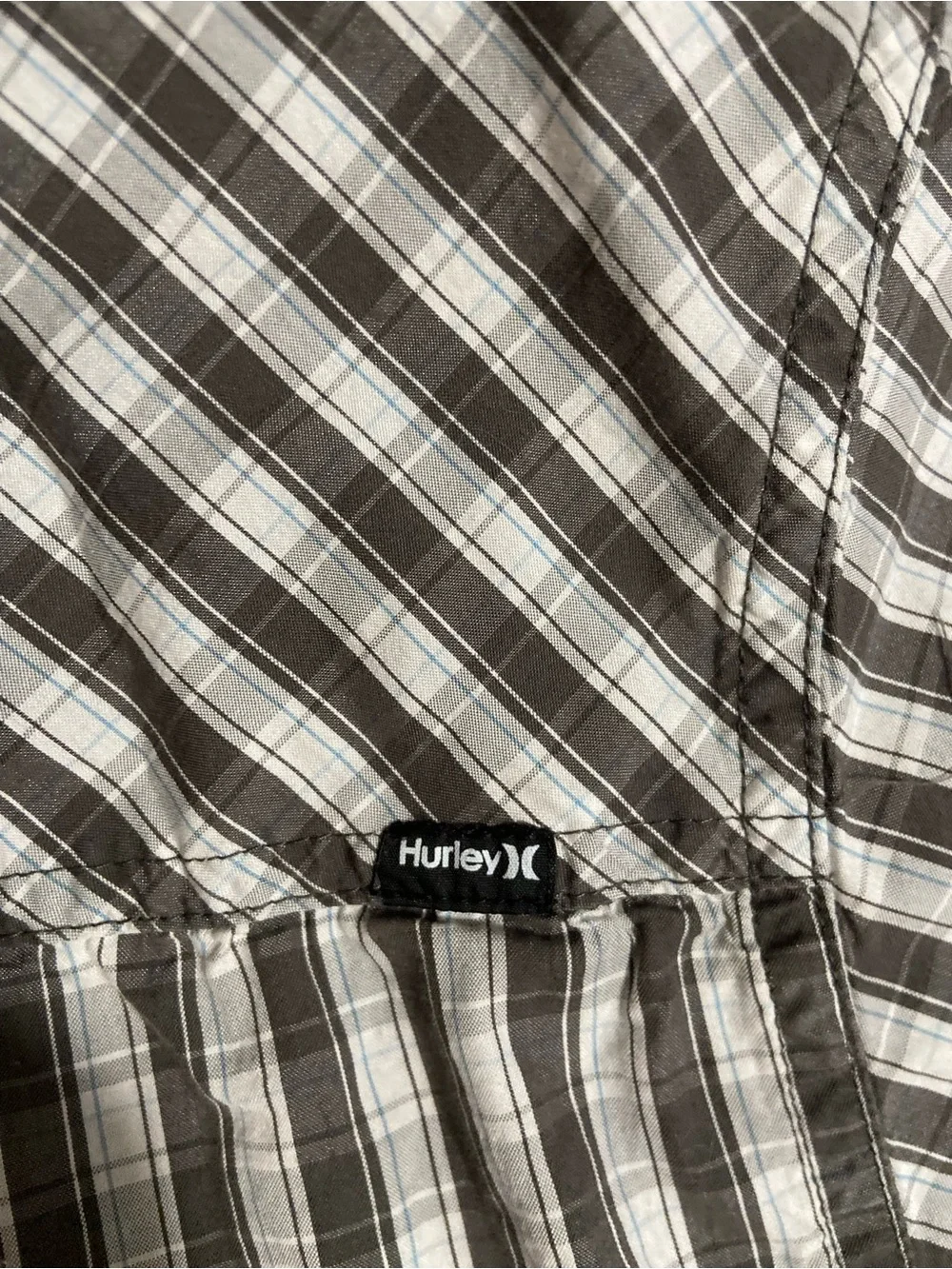 Hurley Men's Black and White Plaid Short-Sleeve Button-Down Shirt